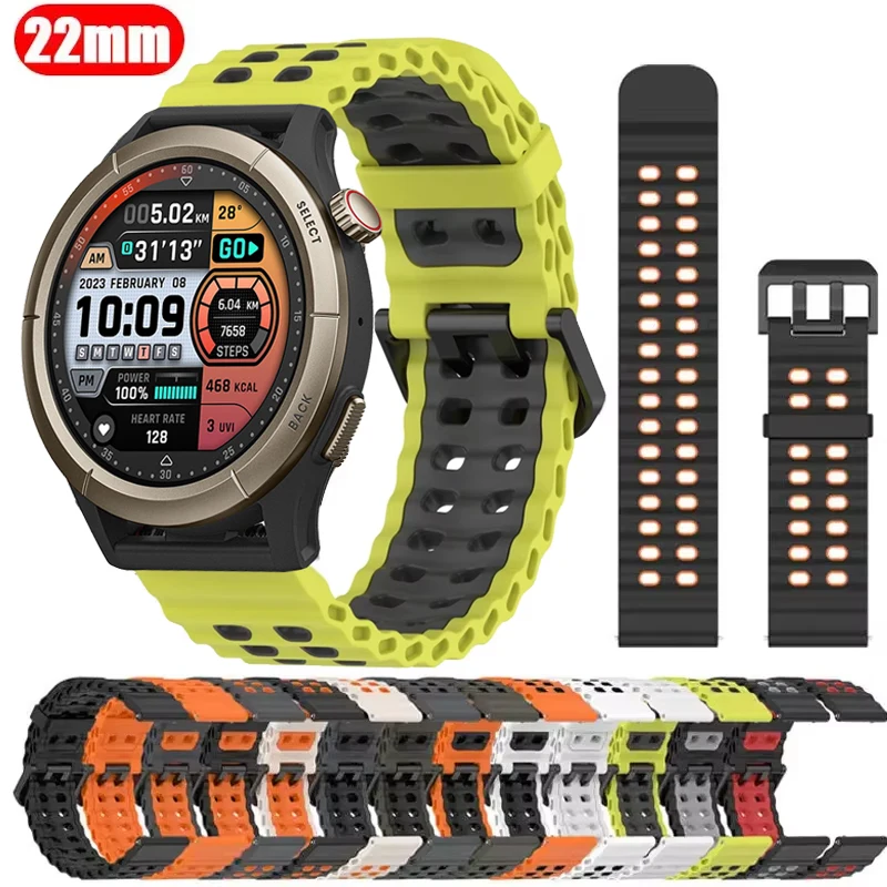 Bracelet en Silicone de 22mm pour Amazfit Cheetah Round-Pro/GTR 4 3 2 2e, Bracelet de Sport océan pour Amazfit Balance 2/Bip 6 5 5 Unity