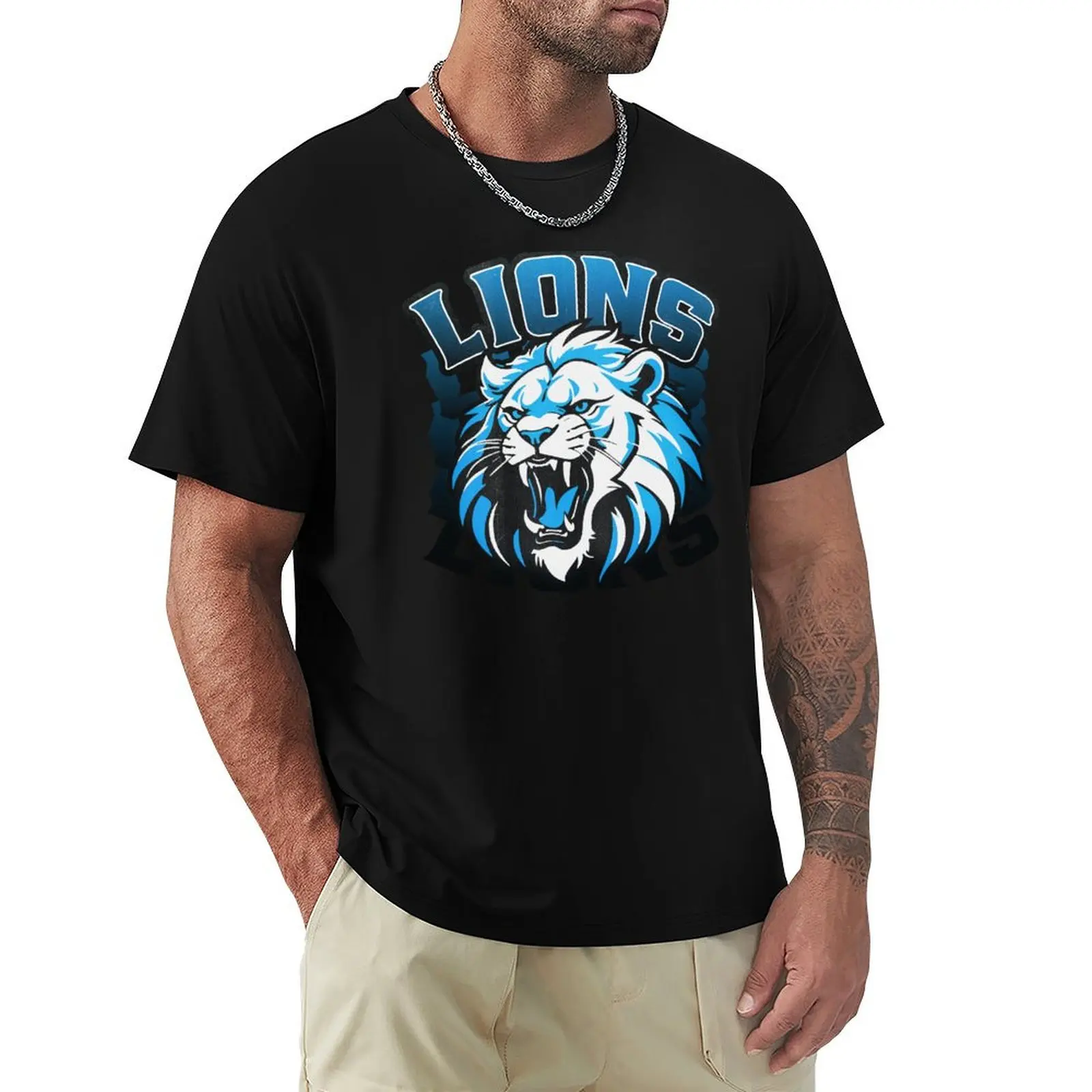 

Lions T-Shirt blue lock tops fashion shirts custom t shirt funny t shirts men
