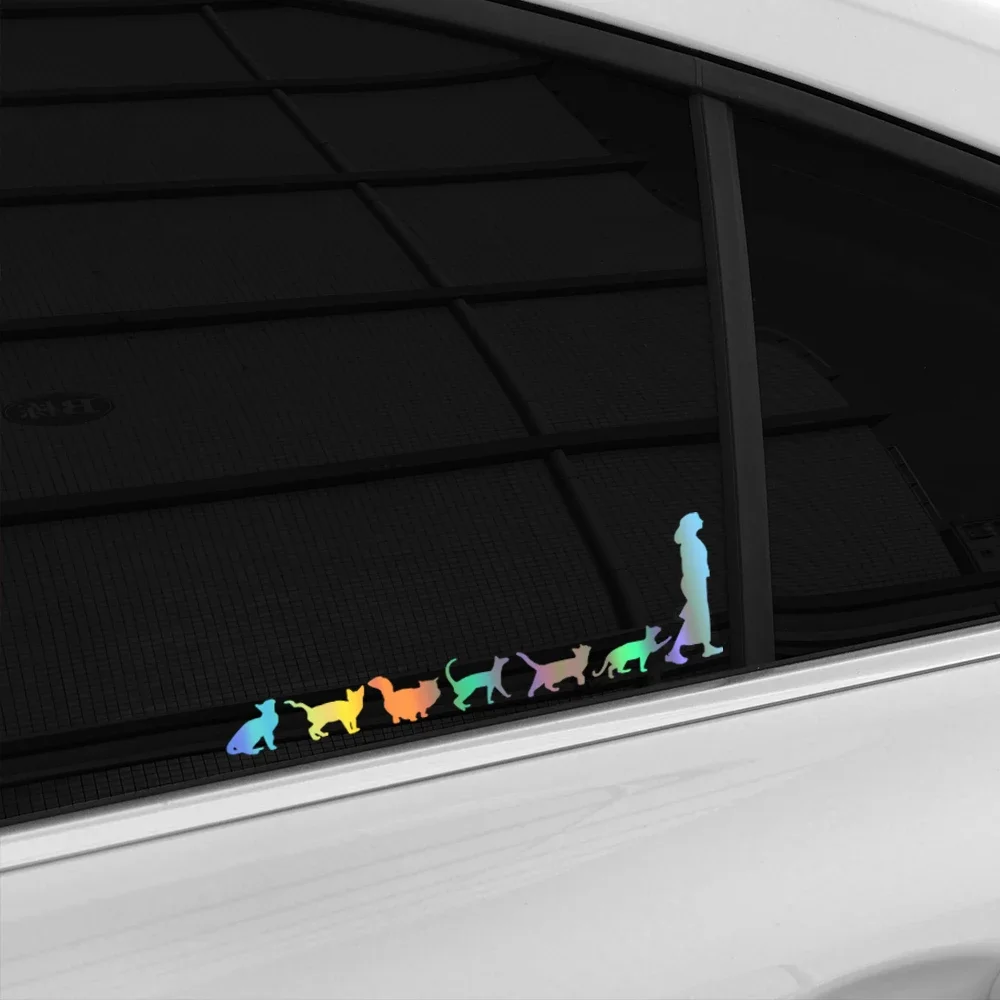 Cats Follow Lady Reflective Car Sticker Animal Graphic Vinyl Decal Auto Body Window Styling DIY Decoration Sticker Accessories