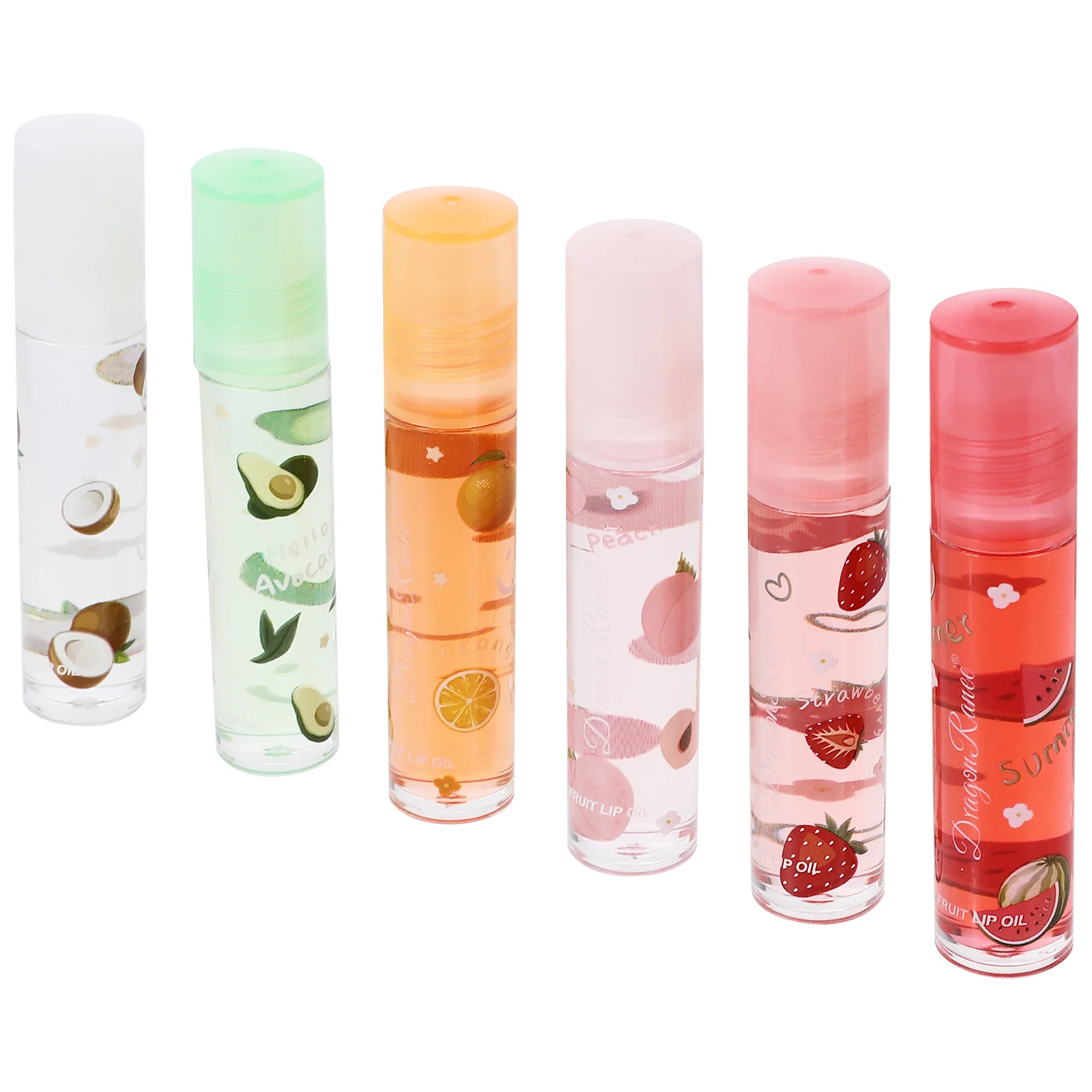 6 ชิ้นลิปกลอสทําชุดบาล์มผลไม้คราบสีน้ําตาลพลาสติกรสผลไม้ Plumping