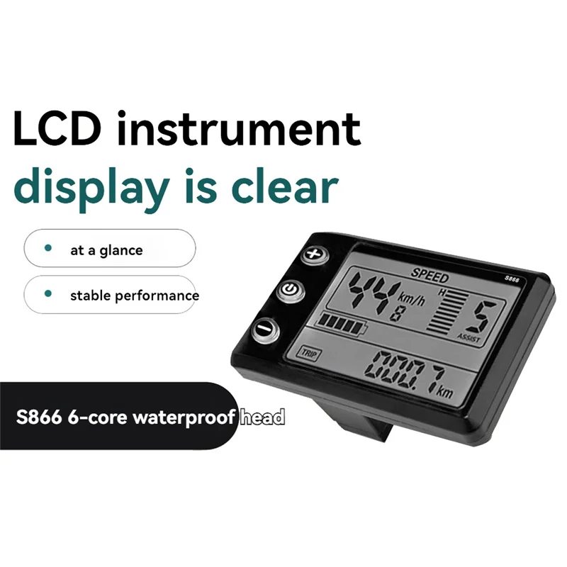 

AEF3-LCD-S866 Electric Bike LCD Display Meter Dashboard Display Panel 24V 36V 48V For Electric Scooter 6PIN