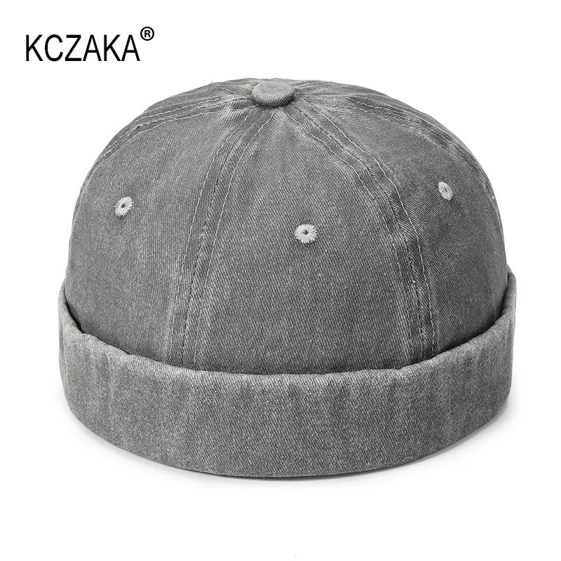 Spring Men's Washed Cotton Docker Beanie Cap Retro Brimless Sailor Fisherman Leon Hat Adjustable Ladies Landlord Hat Skull Cap