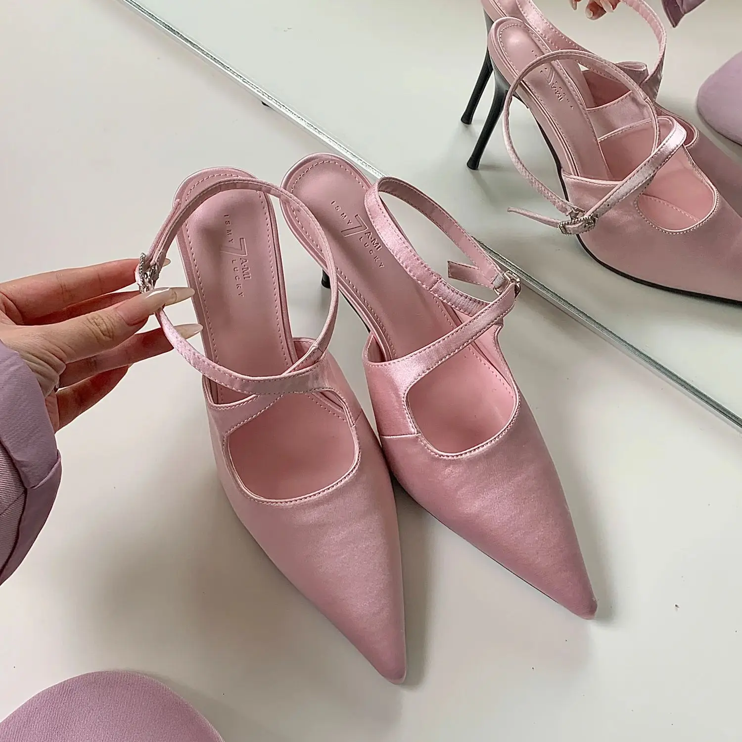 Bailamos Ankle Strap Buckle Sandals Ladies Brand Designer Stiletto Pointed Toe Hollow Walking Show Shoes for Women Dress Pumps M