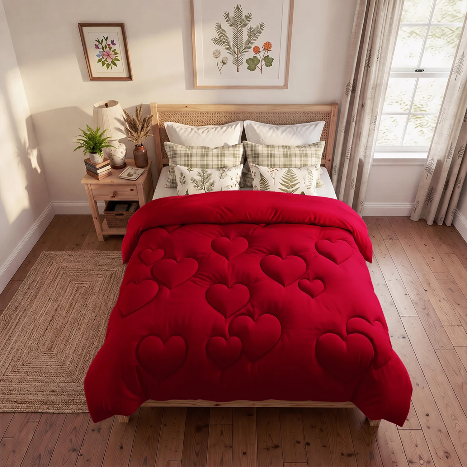 1 Piece of 3D Heart-Shaped Quilted down Alternative Comforter, All-Season Bedding - Includes Comforter Insert, Does Not Include Pillowcase - Soft, Anti-Allergenic, Hollow down Filling, Breathable, Machine Washable, Wrinkle-Resistant, Fade-Resistant, Shrink-Resistant