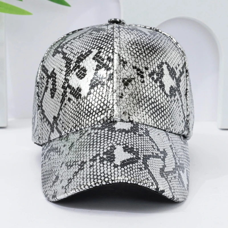 Baseballkappe aus PU-Leder mit Schlangenmuster, verstellbare Hip-Hop-Street-Dance-Mütze, leichter Sonnenschutz für Outdoor-Aktivitäten – Detail 1