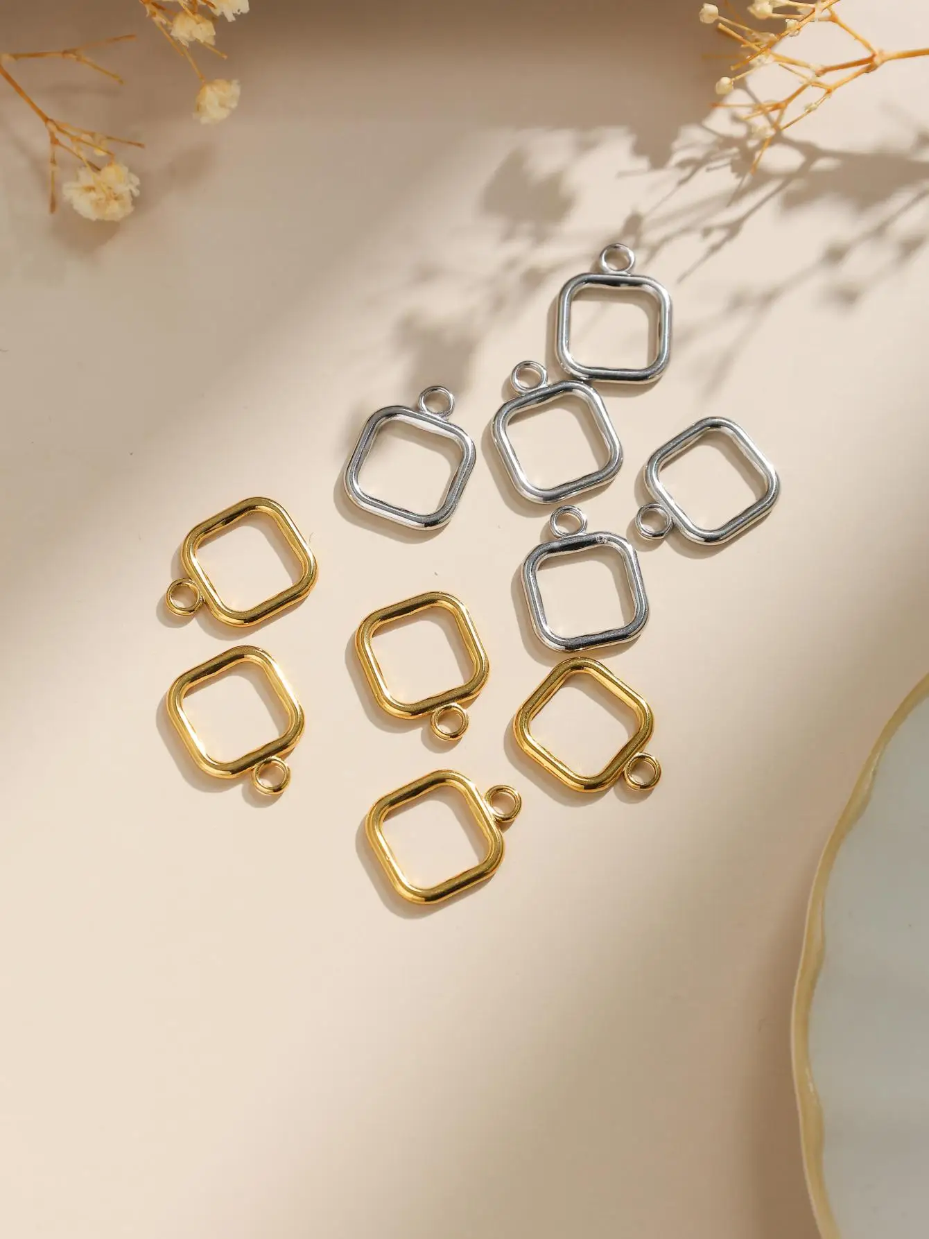 5-Piece Set of Square Stainless Steel Pendants –Connecting Components for Bracelets, Earrings, Necklaces, and DIY Jewelry Making