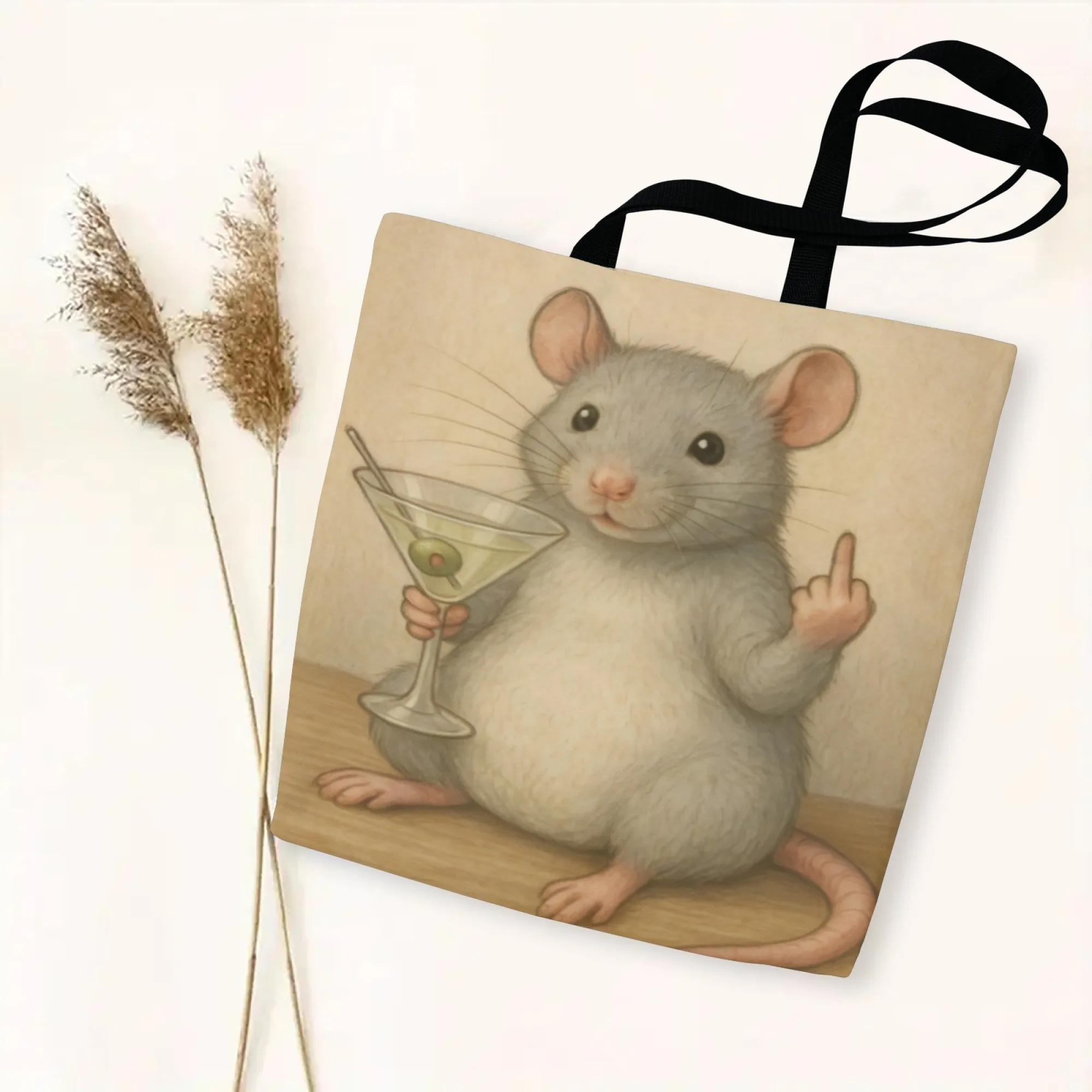 

Холщовая большая сумка с крысой, забавная новинка, реалистичная иллюстрация мыши, прочная ручка, идеально подходит для повседневных покупок, игривый дизайн, прочный