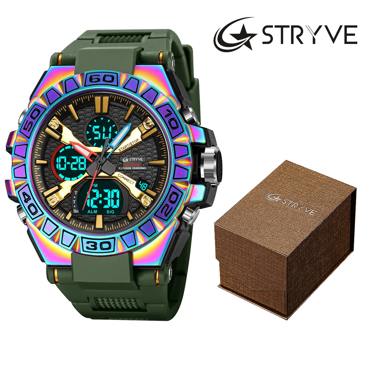 STRYVE Watch for Men\'s Digital-Analog Dual Movement Multifunction Waterproof Watches Fashion Sports Men\'s Wrist Watch 8026