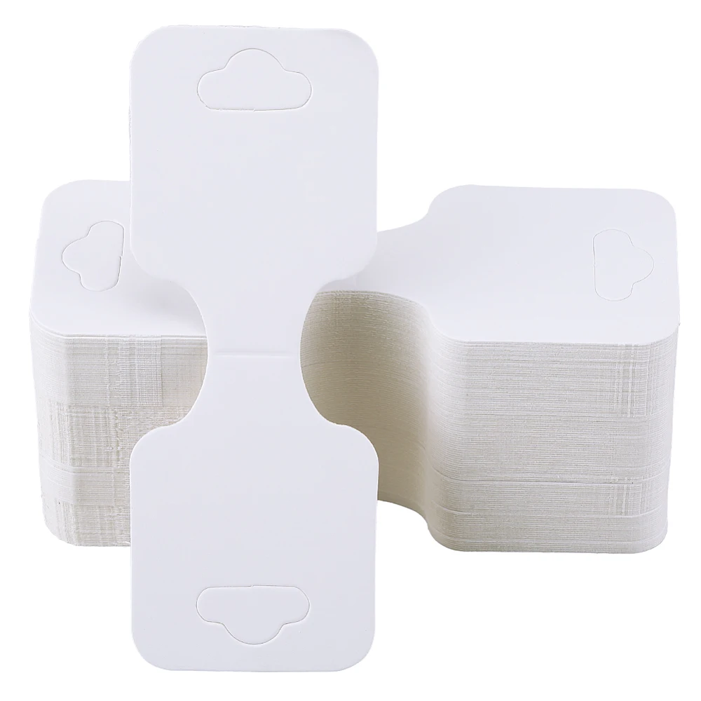 200Pcs White Jewelry Display Cards Jewelry Card Holder Paper Folding Rectangle 3.54 x 1.34 Inch Fold Over Hanging Cardboard Tags