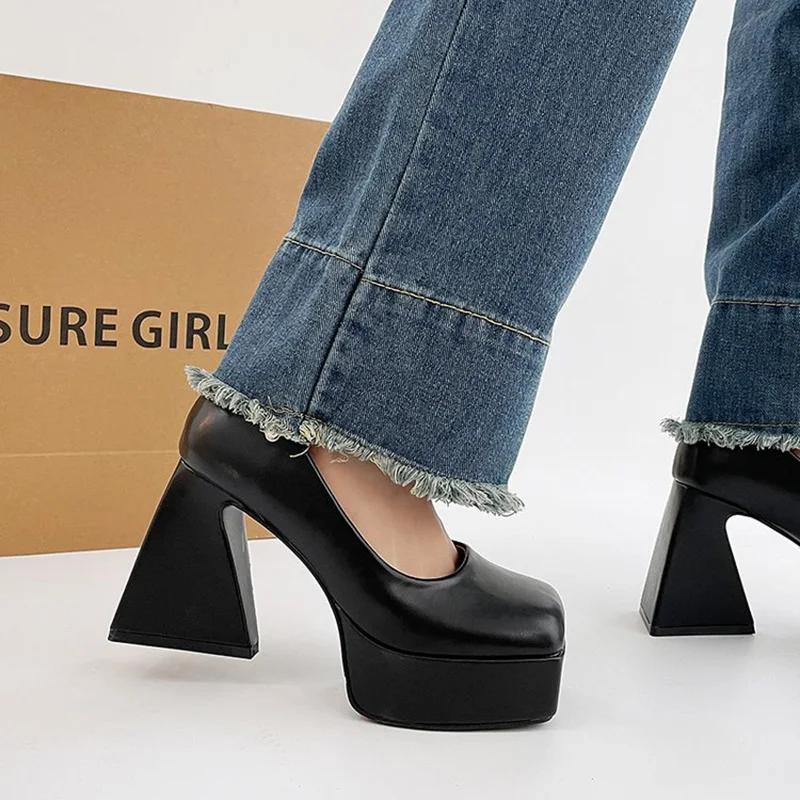 Spring New Women Mary Jane Pumps Ladies Platform Chunky High Heel Black Shoes Female Retro Elegant Dress Shoes Mujer Zapatos