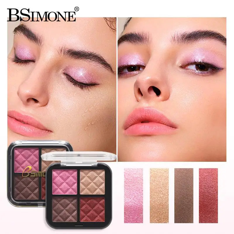 BSIMONE 4-Color Eyeshadow Palette ماتي بيرليسسينت الأرض اللون الترتر طويلة الأمد عينيه ولوحة كونتور طقم مكياج