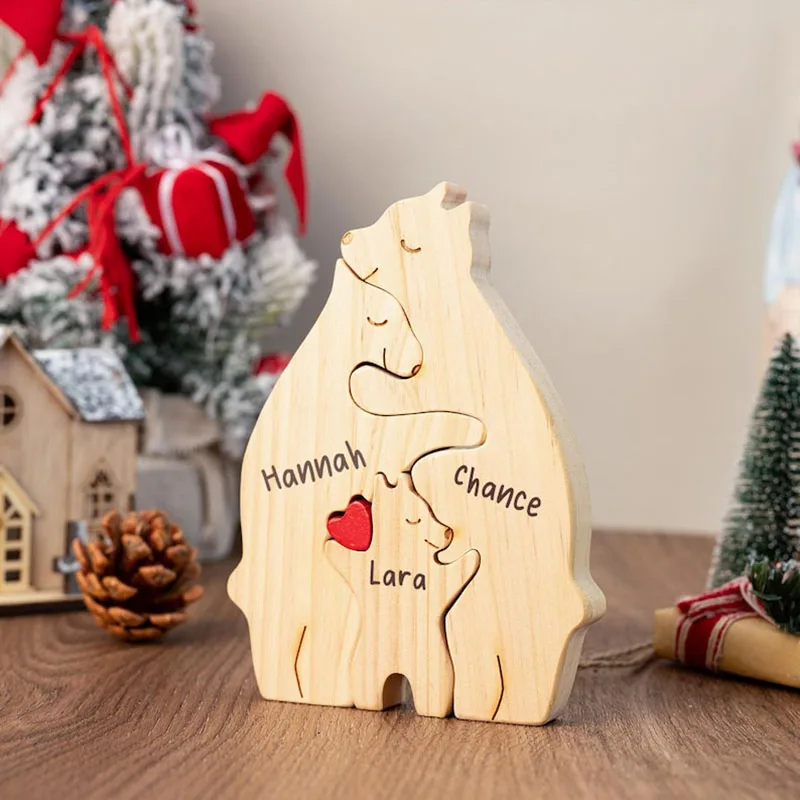 Bear Family Theme Wooden Art Puzzle Wooden Sculpture DIY Cute Family Member of Bears Puzzle Home Desktop Decor Mothers Day Gift