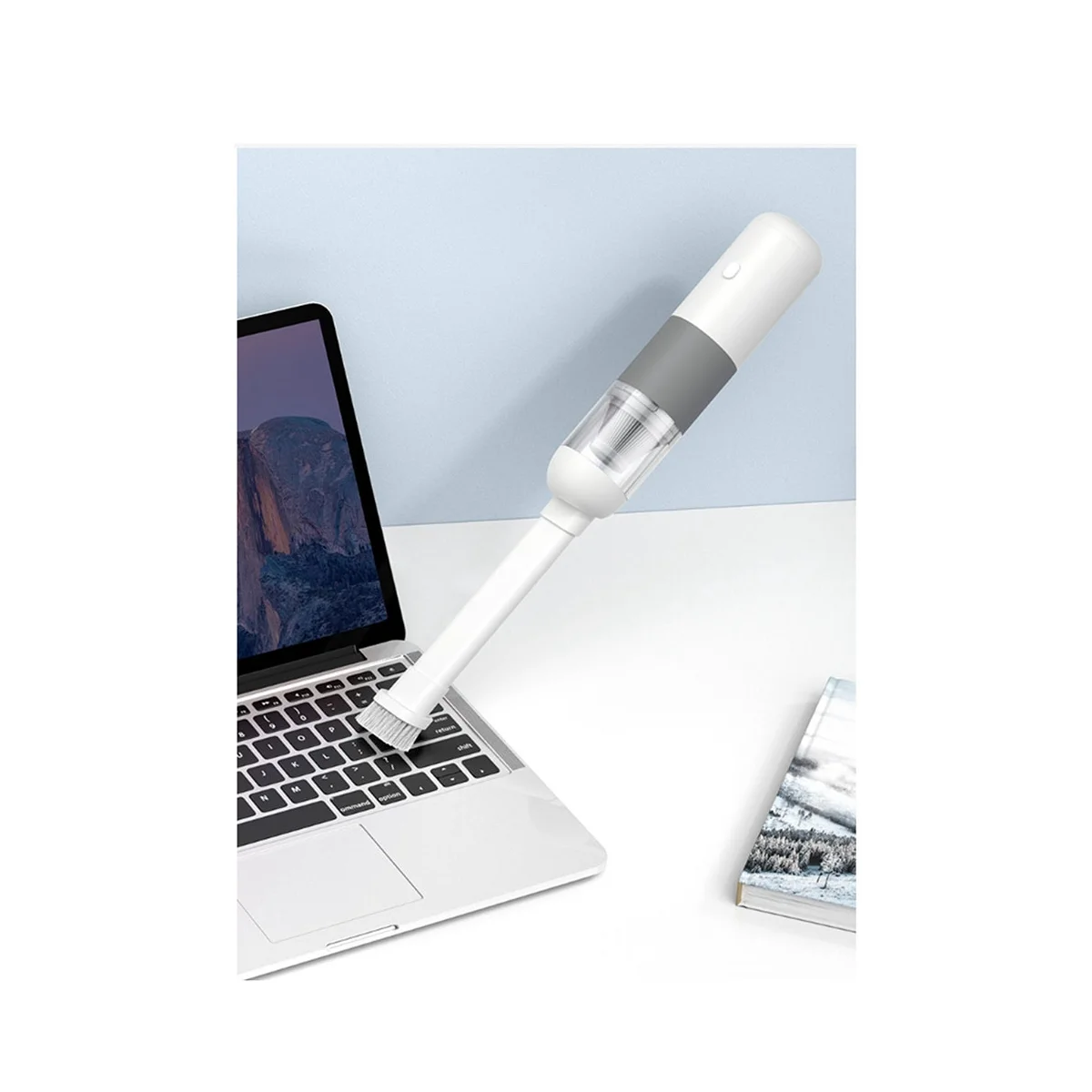 Recarregável aspirador portátil, Dual Wireless Dust Catcher para carro e casa, branco