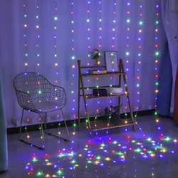 Guirnalda de luces LED de hadas navideñas, cortina de luz impermeable con control remoto por USB, 3x3/3x2m, para fiesta, boda, decoración de dormitorio