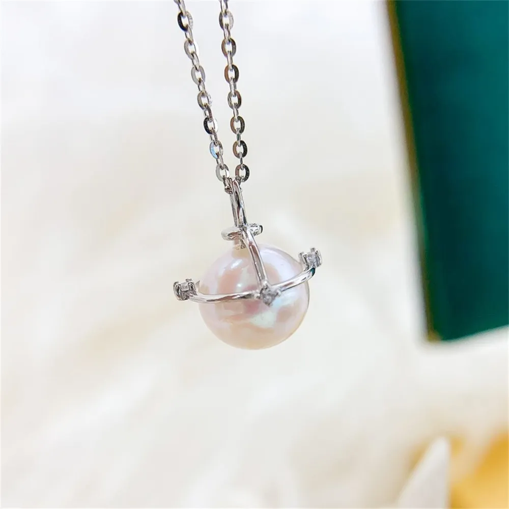 DIY Pearl Accessories S925 Sterling Silver Pendant Empty K Gold Globe Necklace Pendant Fit 8-9mm Round Beads D066