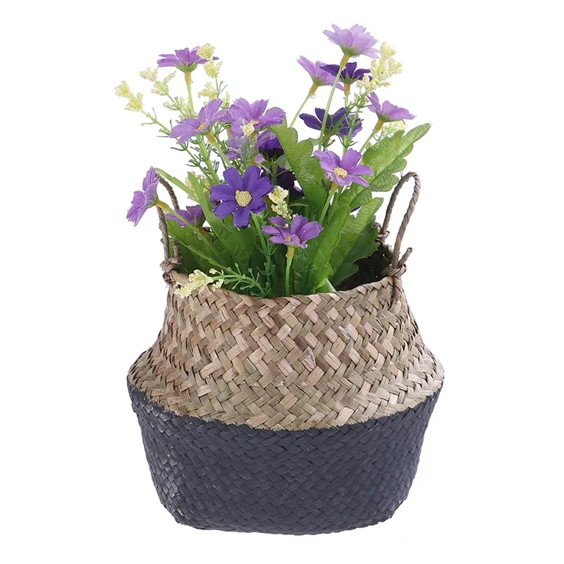 Storage Basket Rattan Straw Basket Wicker Folding Flower Pot Seagrasss Flower Baskets Garden Planter pot de fleur suspendu