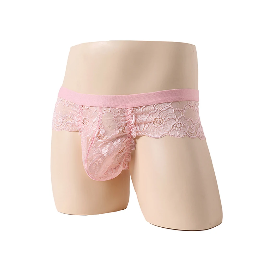 Sexy Herren Unterhose mit niedriger Taille dünne transparente Unterwäsche durchsichtige Slips Homosexuell Spitze Tanga Schwanz Beutel Höschen Sissy