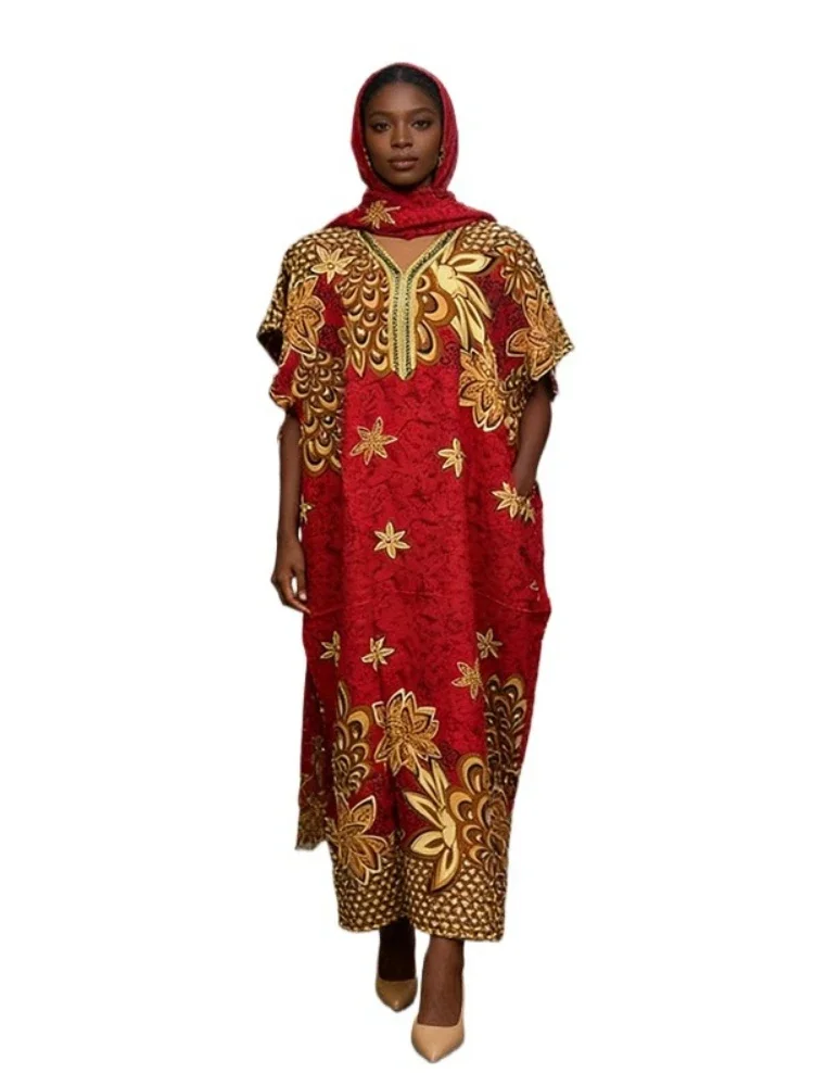 

New African women's clothing large size long dress 2026 spring and summer short-sleeved rayon printed loose fashion dress