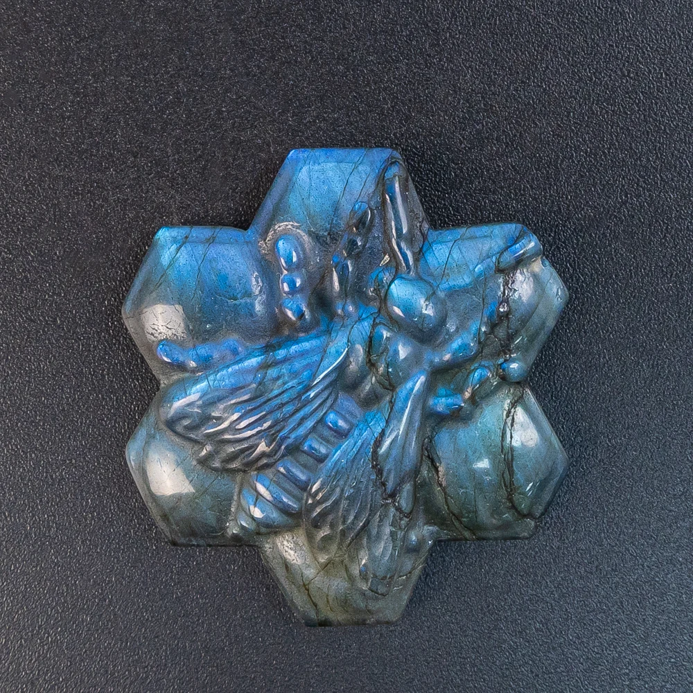 

Premium Labradorite Bee Shape Pendant DIY Kit Blue Flash Labradorescence Healing Crystal for Necklace Craft 38X38X11MM