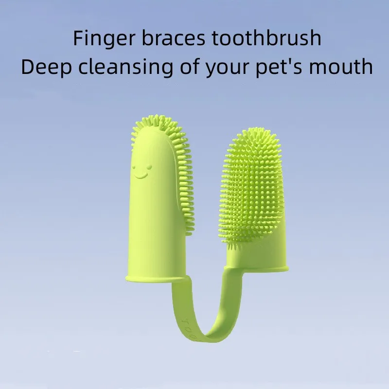 Dog Super Soft Double Finger Toothbrush Pet Teeth Clean Bad Breath Care TPR Tooth Brush Clean Tool Dog Toothbrush Accessories