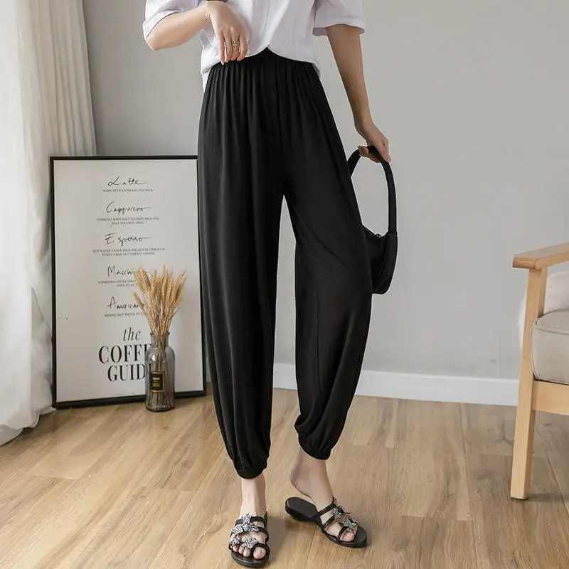 Fashion Harem Pants High Waist Office Ladies Tight-fitting High-stretch All-match Gray Casual Wide-leg Lantern Cropped Trousers