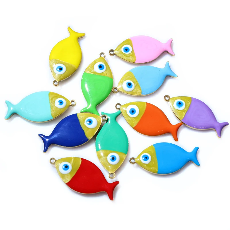10pcs 25x11mm Stainless Steel Enamel Fish Charms Pendant Cute DIY Jewelry Making Accessories for Necklace Earrings Bracelets