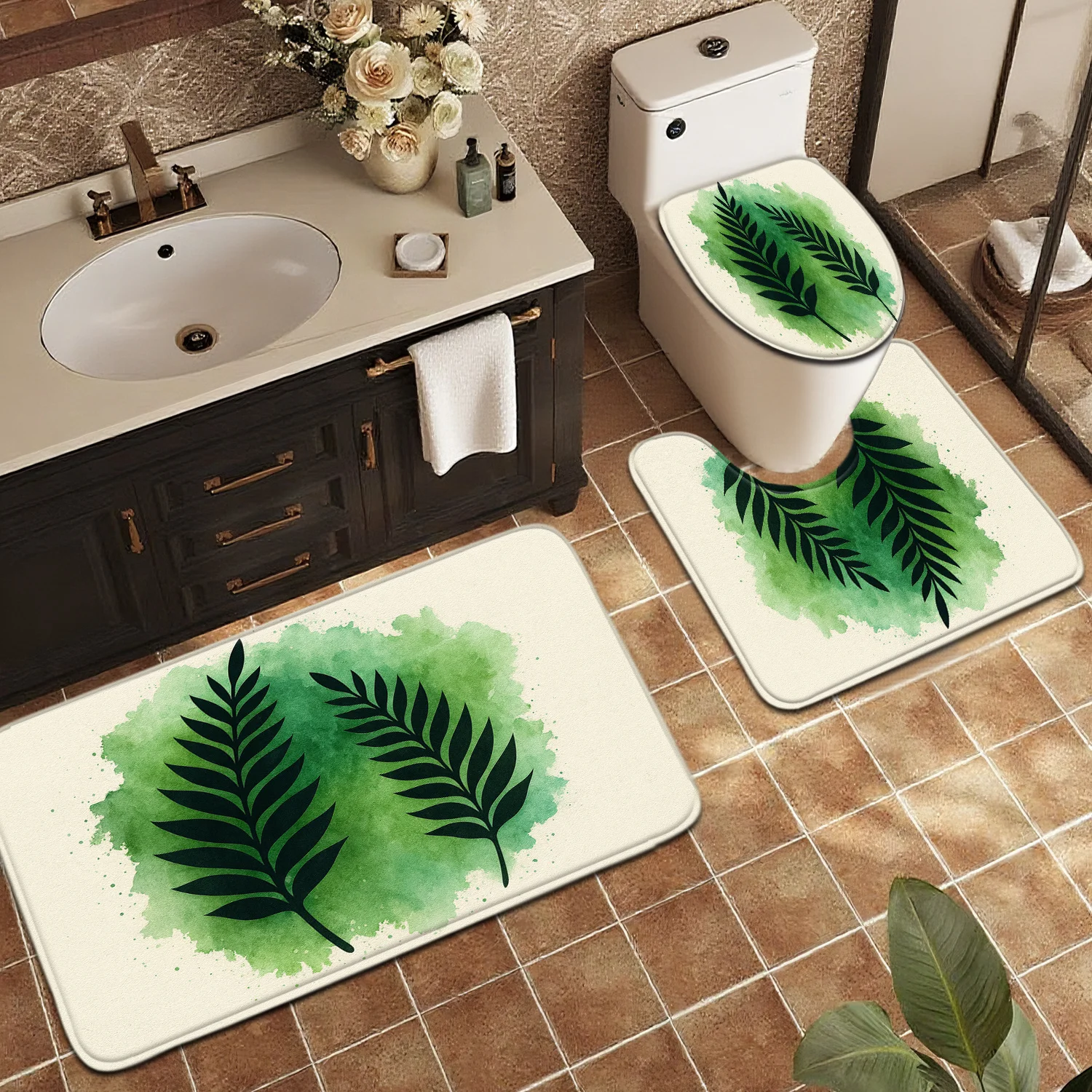 

Набор из 3 предметов для ванной комнаты: коврик для пола, декоративный коврик для входной двери, коврик для унитаза, зеленый, с эффектом ореола