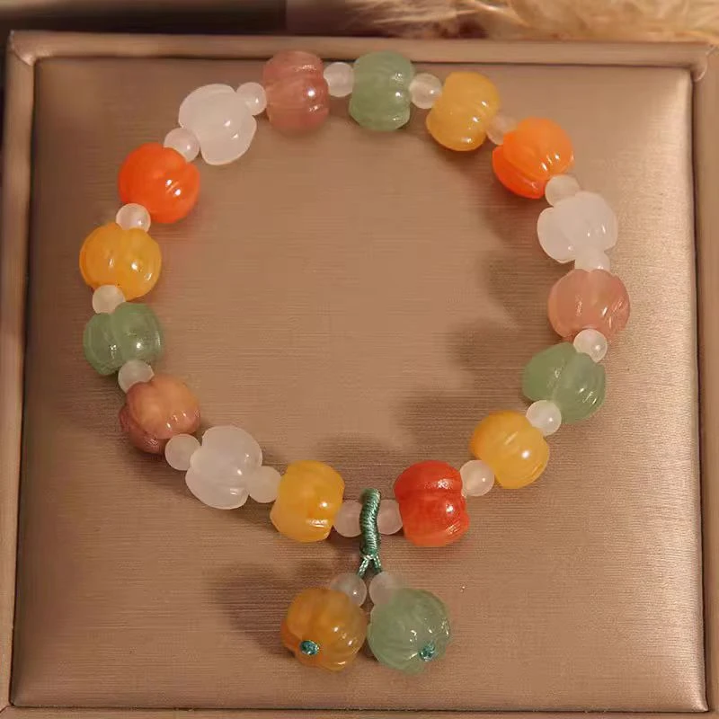 Retro handicrafts, Pumpkin bead bPumpkin bead bracelet, five color multi treasure auspicious bracelet, auspicious five treasures