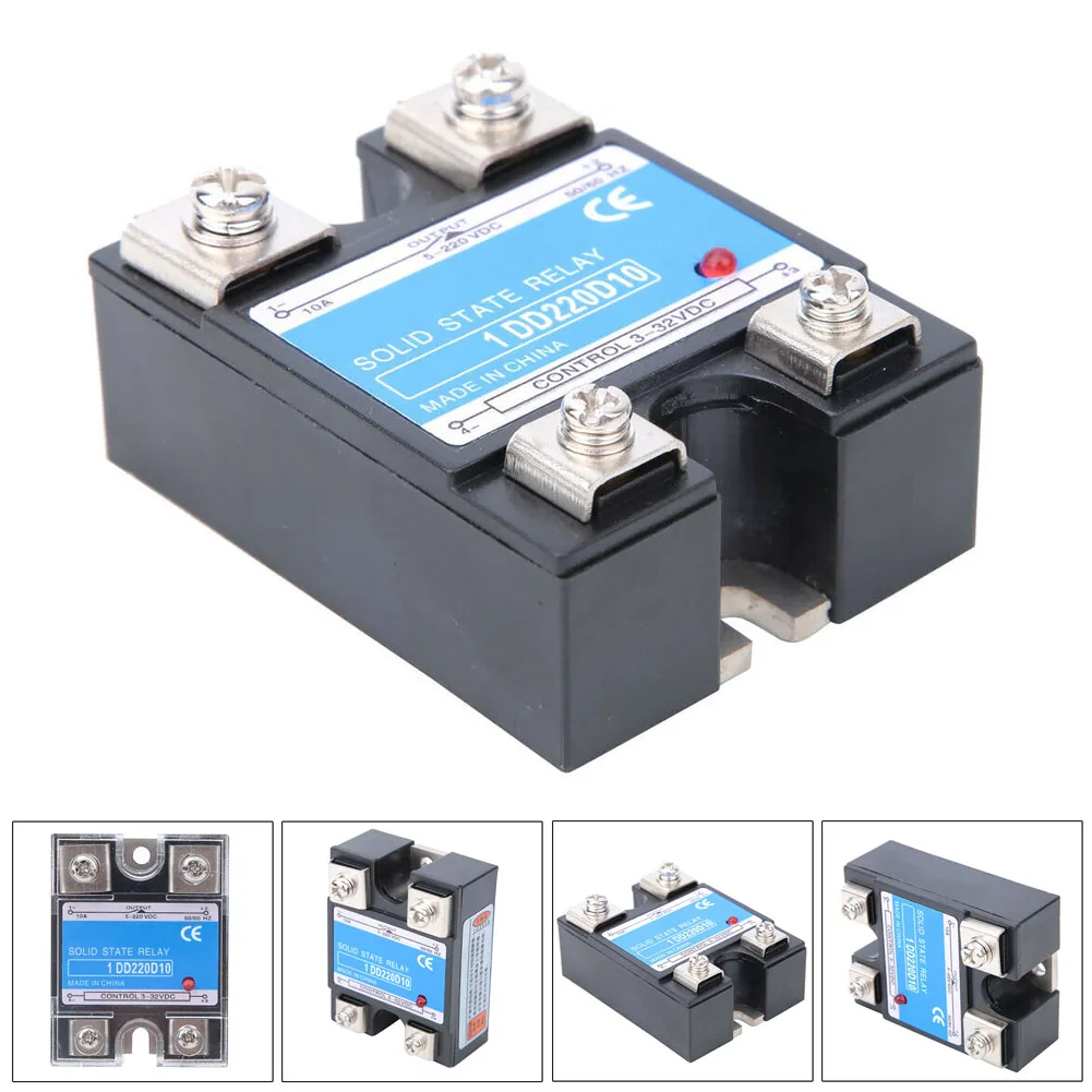 DC-DC Solid State Relay with LED Indicator 3-32VDC Input Range 5-220VDC 10A Output Load for Control Panel Integration