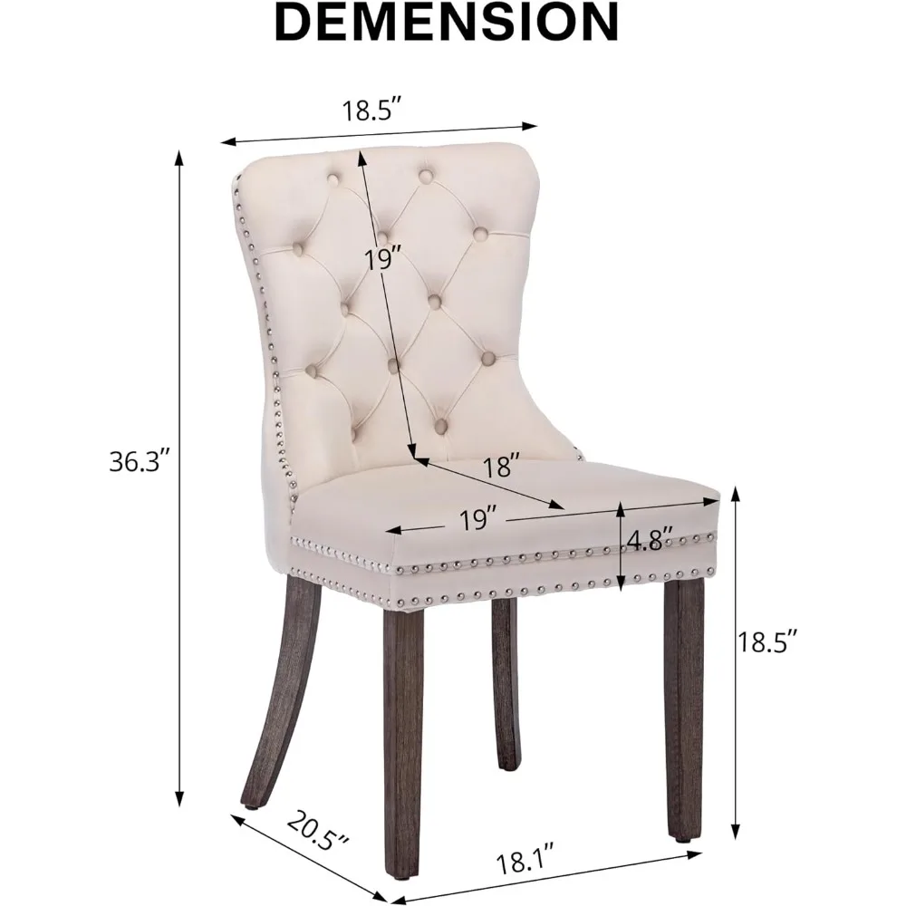 Juego de 6 sillas de comedor de terciopelo, silla de comedor tapizada de alta gama con anillo trasero de cabeza de clavo, patas de madera maciza con ribete de tracción