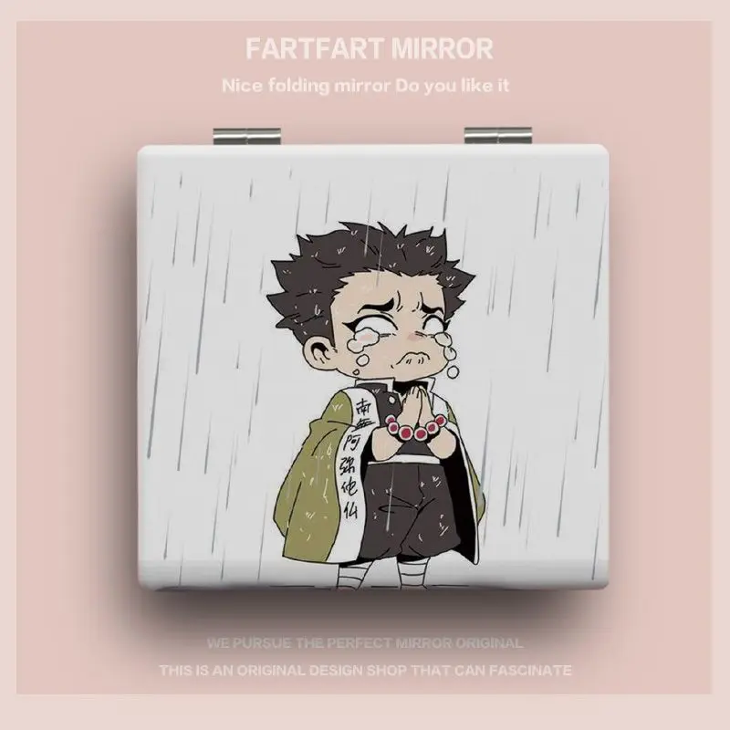 Nieuwe Demon Slayer Anime Cartoon Midouzi Tanjiro Mini Opvouwbare Kleine Spiegel Tweedimensionale Handheld Cosmetische Spiegel Gift Groothandel