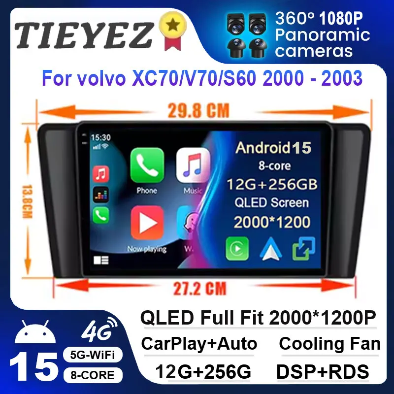 Pantalla de Reproductor Multimedia para Automóvil con Sistema Android 15, Unidad Principal para Volvo XC70 V70 S60 2000-2003, Radio, Video, Navegación, Sin Reproductor de DVD 2DIN, Estéreo, GPS, Bluetooth