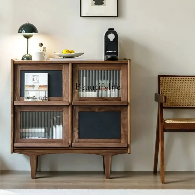 

66.Black walnut Japanese retro small side cabinet, living room entrance storage side cabinet