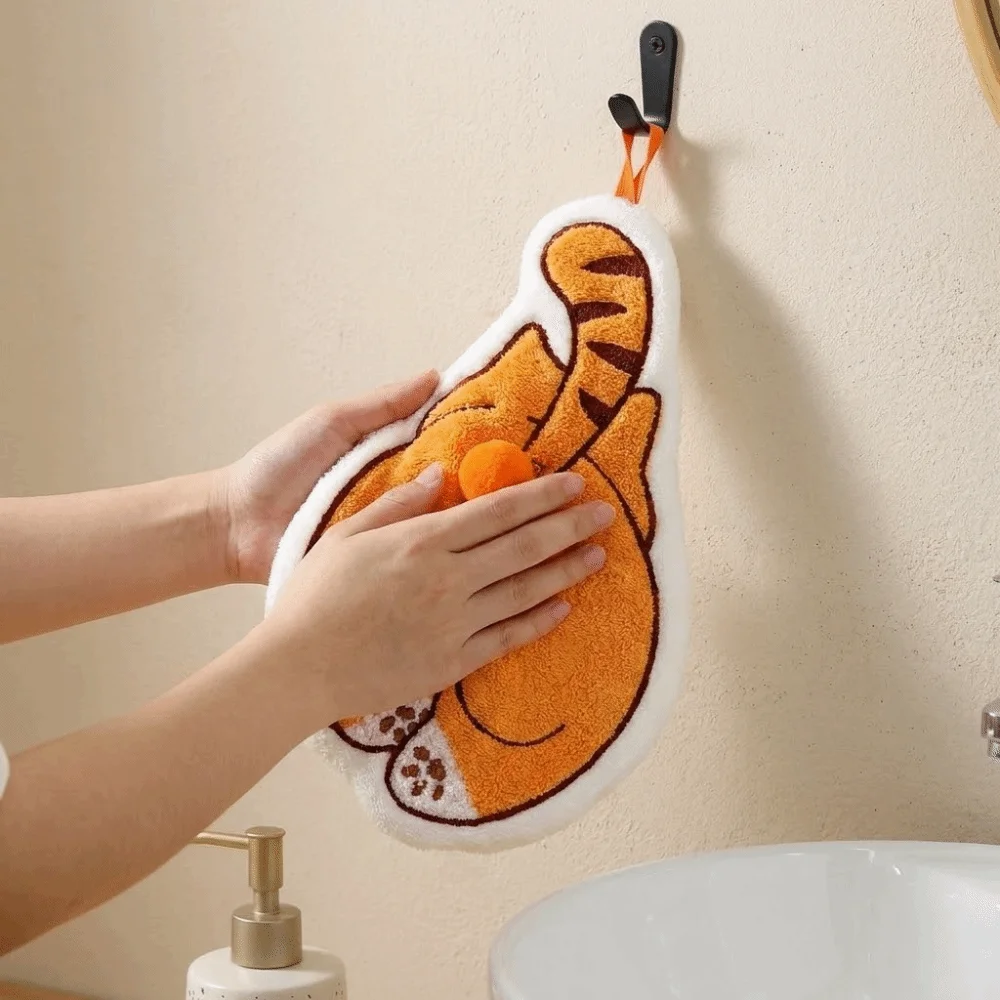 Handkerchief Super Absorbent Cartoon Hand Towel Thickened Coral Fleece Kitchen Towel Soft Cat Pattern Wipe Cloth Dormitory