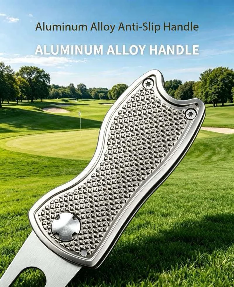 Golf Fork Folding Metal Aluminum Handle Spring Ball Fork Tool Lawn Trimming Accessories view 3