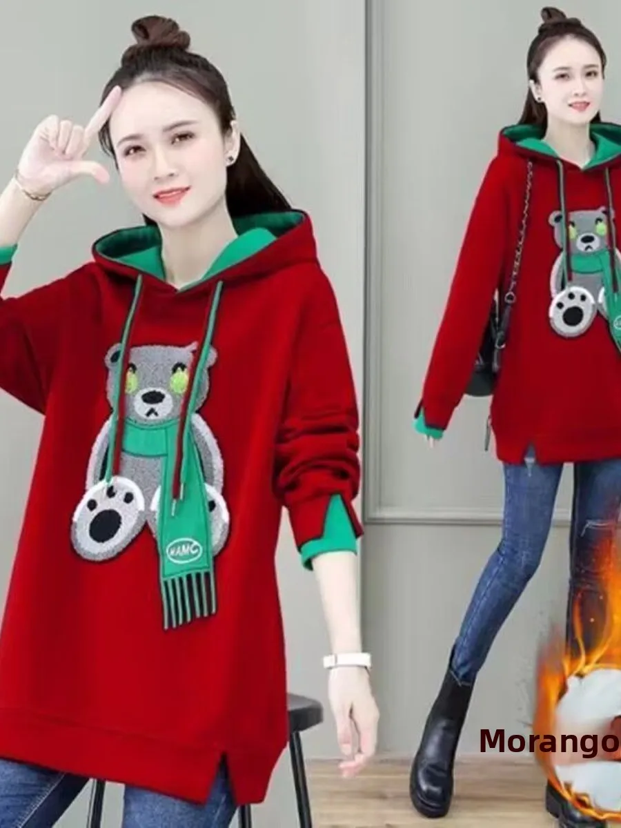 felpa-con-ricamo-orso-in-pile-spesso-set-due-pezzi-con-cappuccio-lunghezza-media-moda-donna-nuovo-stile-autunno-inverno