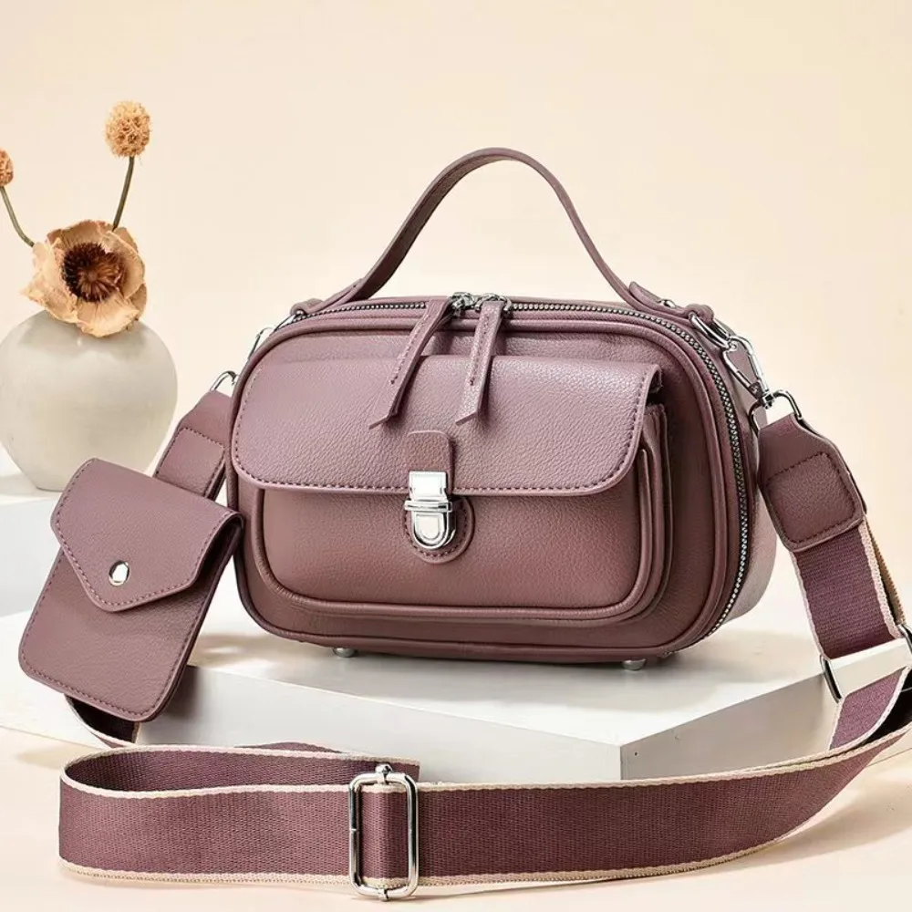 

Stylish Cute Design Crossbody Bag With Handle PU Leather Material Handbag Wide Strap Shoulder Bag Casual Use