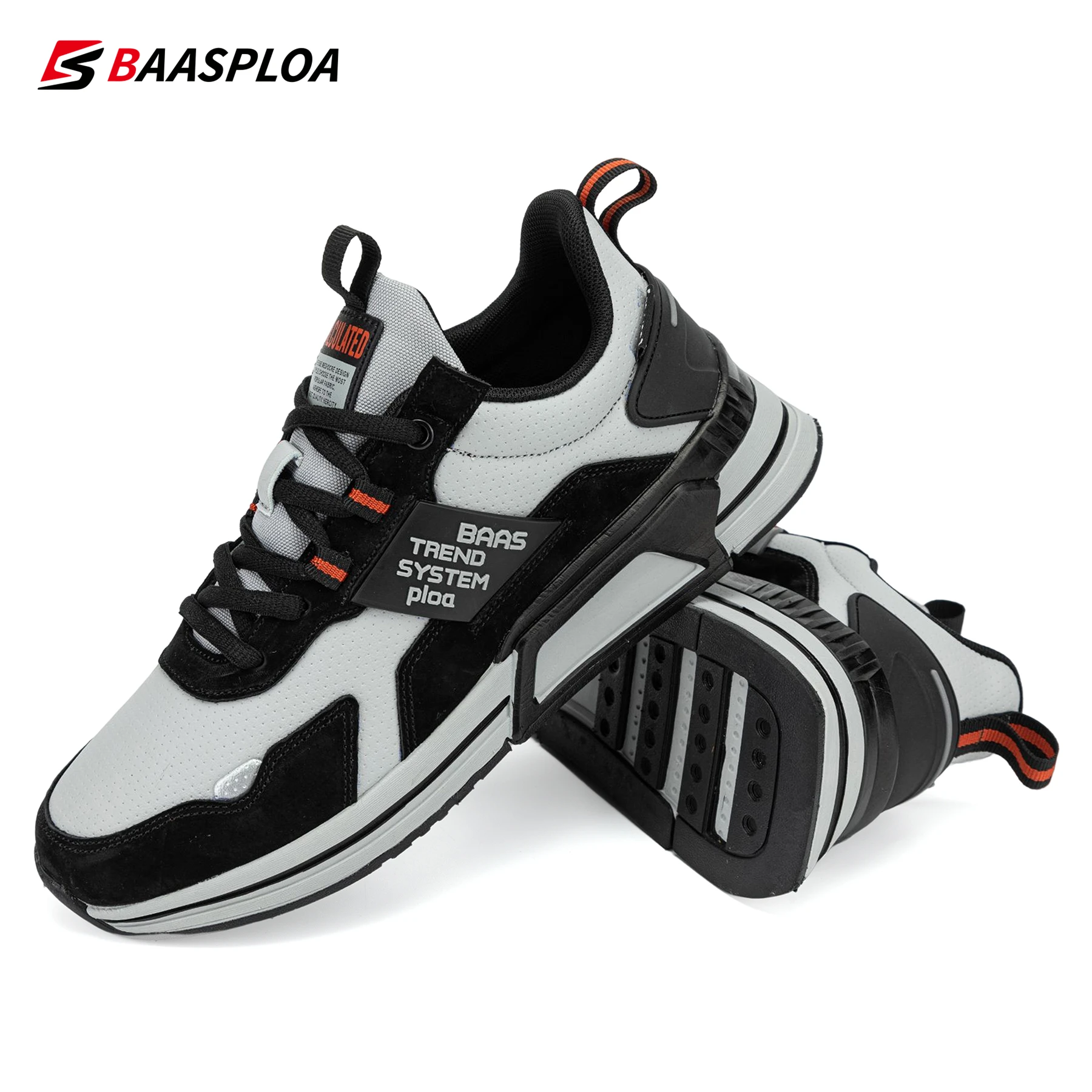 Baasploa Brand Men Fashion Leather Waterproof Casual Shoes Non-Slip Wear-Resistant Running Shoes Breathable Lightweight Sneakers