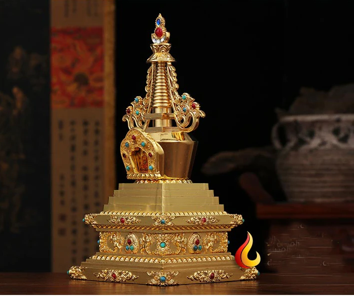 Large -GOOD Buddha Buddhist bless family home Safety Health wealth efficacious Protection gold Buddha Bodhi Pagoda-