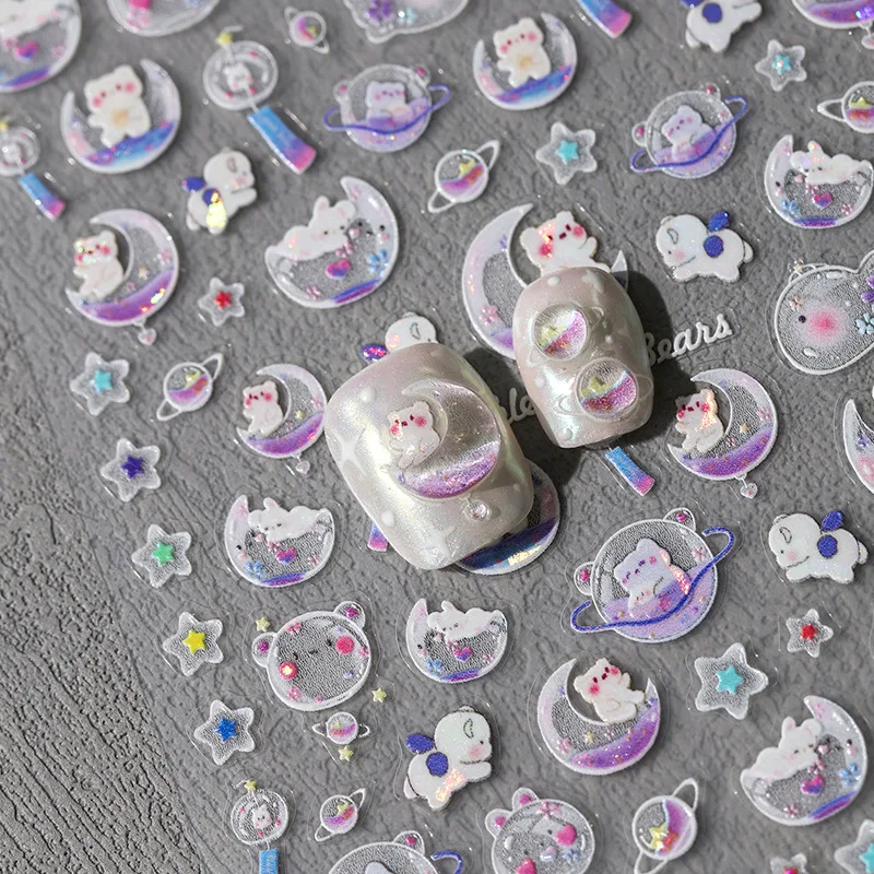 

1pcs 5D Kawaii Pink Bubble Nail Art Stickers Decals Embossed Self-Adhesive Cartoon Moon Star Sticker Press On Nails Decorataions