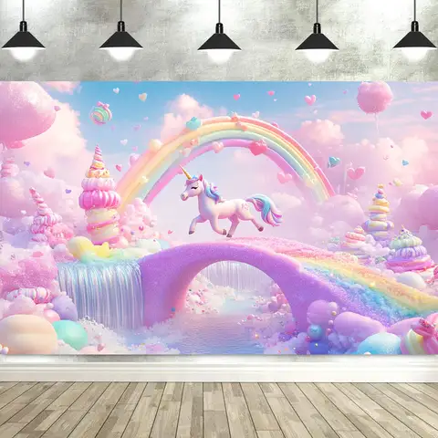 Dewprint Unicorn Birthday Decoration Backdrop Baby Shower Photography Background Candy Bridge Birthday Party Banner Photo Props