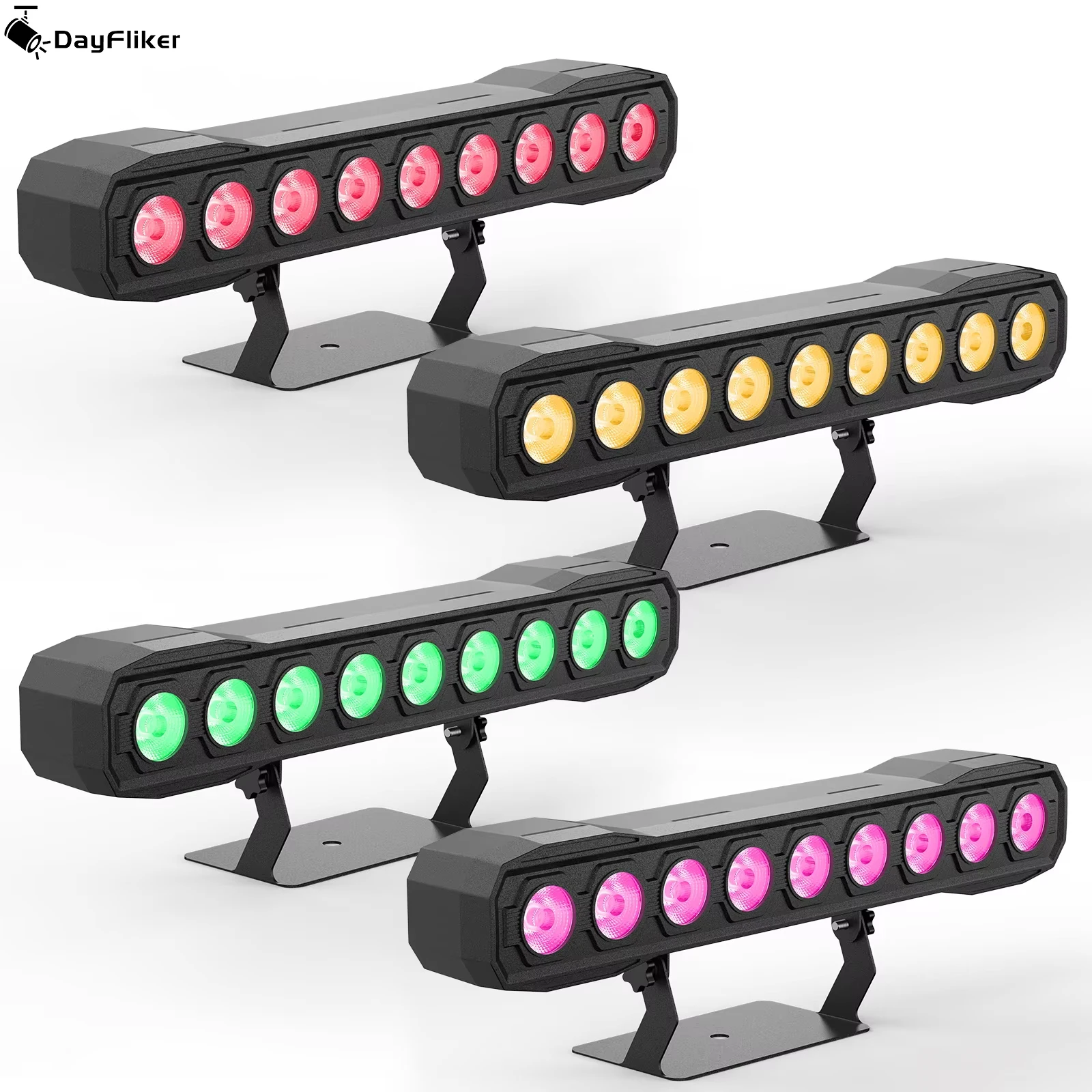 DayFlicker 4Pcs 60W 9LEDs RGBW Lights Wash Light 1-20Hz Strobe Effect DMX512 8CH/4CH For Christmas Night Club Disco Wedding Bar