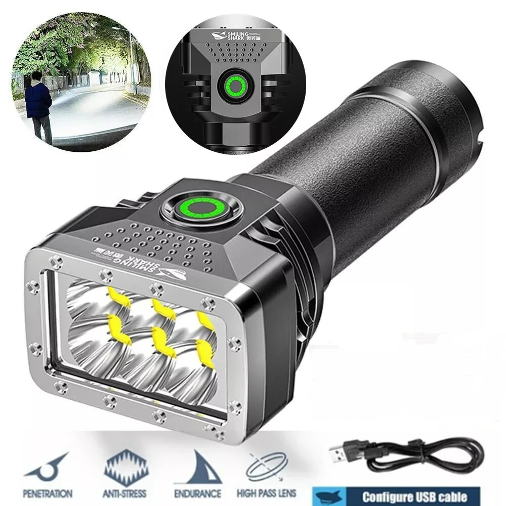 Portable Powerful LED Flashlight 4 Mode USB Rechargeable Super Bright Torch High Powered 6 Led Emergency Camping Lamp