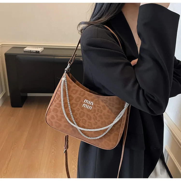 

Women's Autumn Winter Leopard Print Retro Bag - Fashionable Crossbody Shoulder Bag for Work & Daily Wear