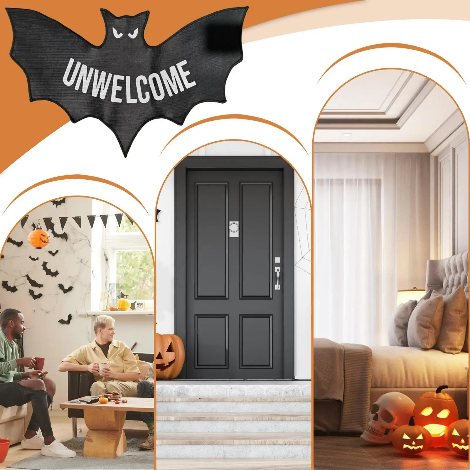 ممسحة ممسحة الهالوين القوطية من VIKAMA، سجادة الخفافيش غير المرحبة، سجادة مدخل داخلية/خارجية احتفالية، ديكور منزلي متين غير قابل للانزلاق