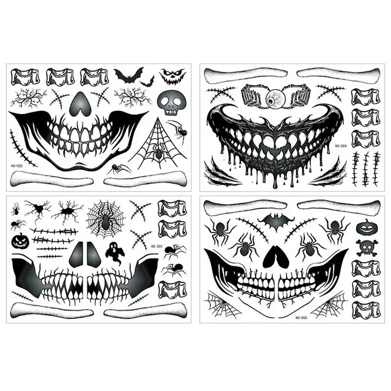 

Halloween Face Stickers 4PCS Realistic Mouth Scars Waterproof Halloween Masquerade Prank for Parties Carnivals Zombie Cosplay