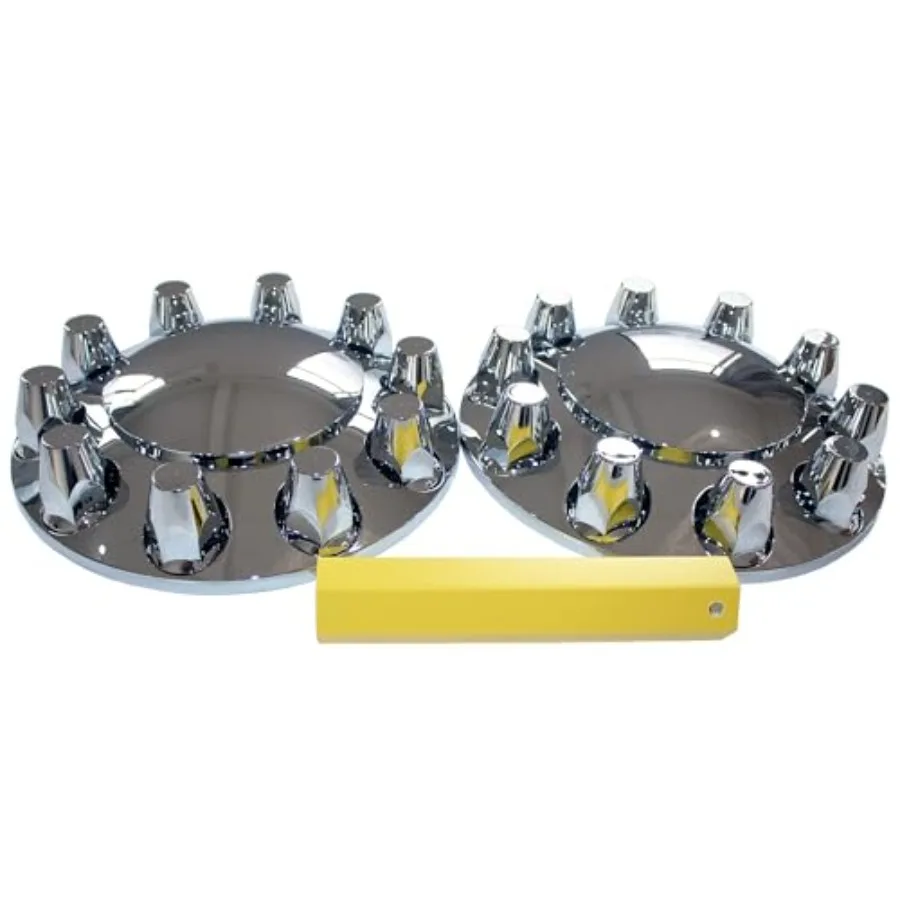 

ABS Plastic Chromed Hubcaps Wheel Front Axle Cover Set with 33mm Thread-On Lug Nut Covers for Semi Trucks
