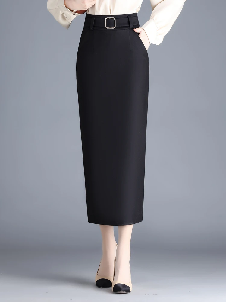 High-Quality High Fashion Elegant Office Black Long Skirts Korean Women 2023 Autumn Elastic hip wrap skirt Pencil Skirt