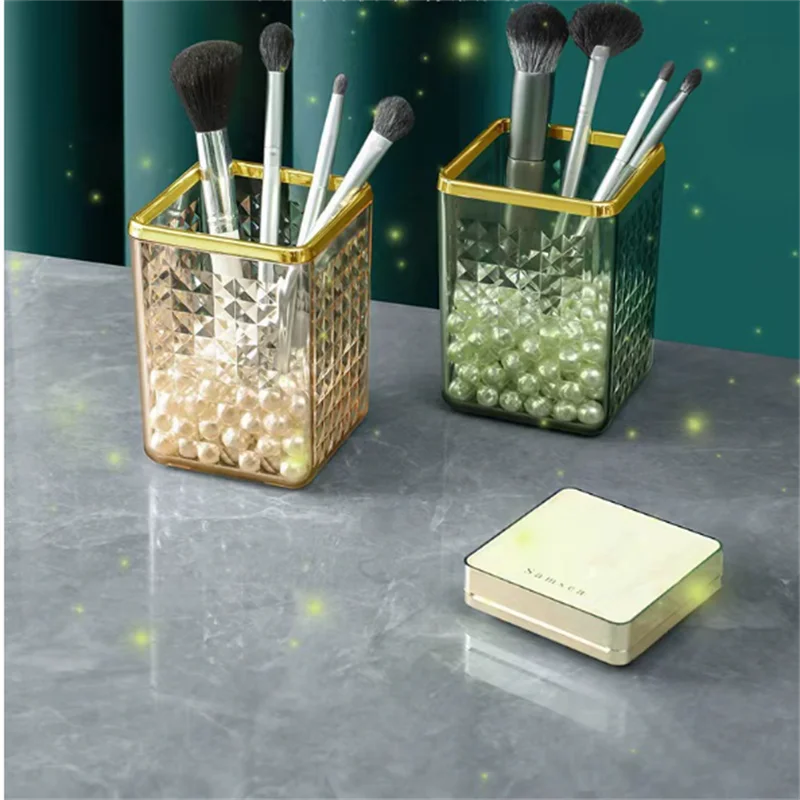 Luxury style desktop stationery storage box makeup brush storage bucket bedroom eyebrow pencil eye shadow shelf