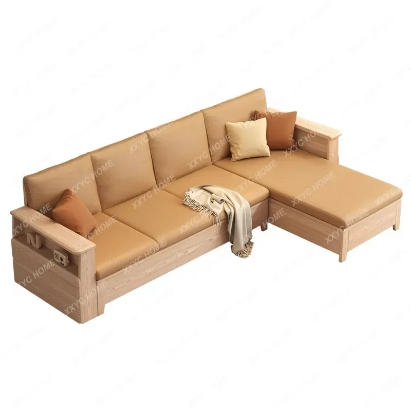 

Solid Wood Sofa Living Room Storage Simple Modern Wood Color Wind Corner Combination living room furniture